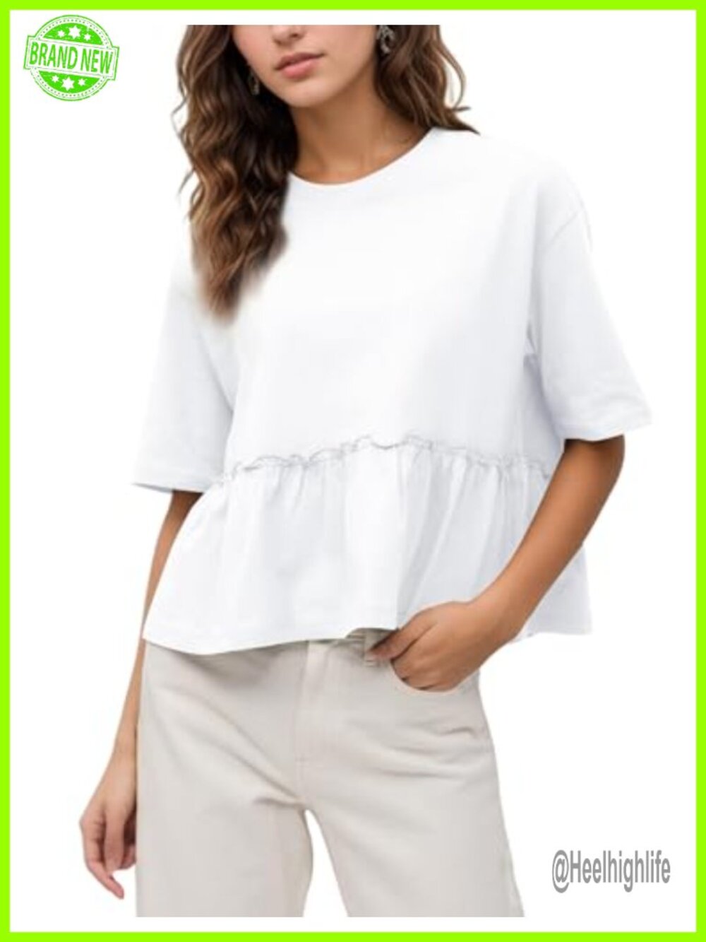 Womens Cropped Peplum T-Shirt Short Sleeve Ruffle Babydoll Top